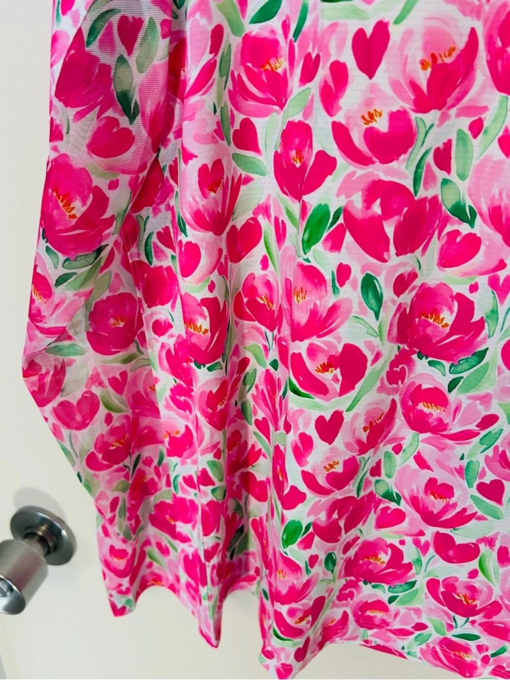 Gottex Pink, Green & White Floral Tulips 1/4 Quarter Zip Sport / Utility Jacket